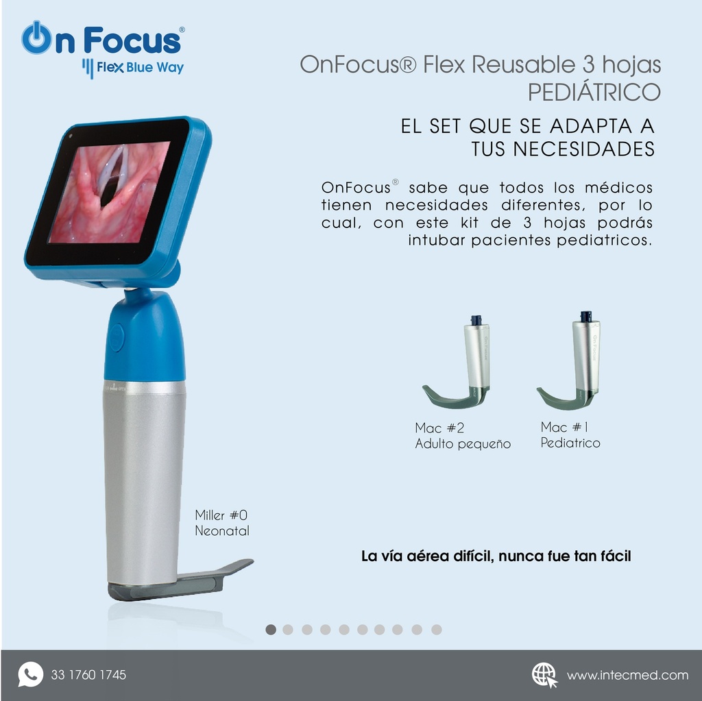 VIDEOLARINGOSCOPIO ONFOCUS® FLEX BLUE WAY 3 HOJAS REUSABLES PEDIATRICO